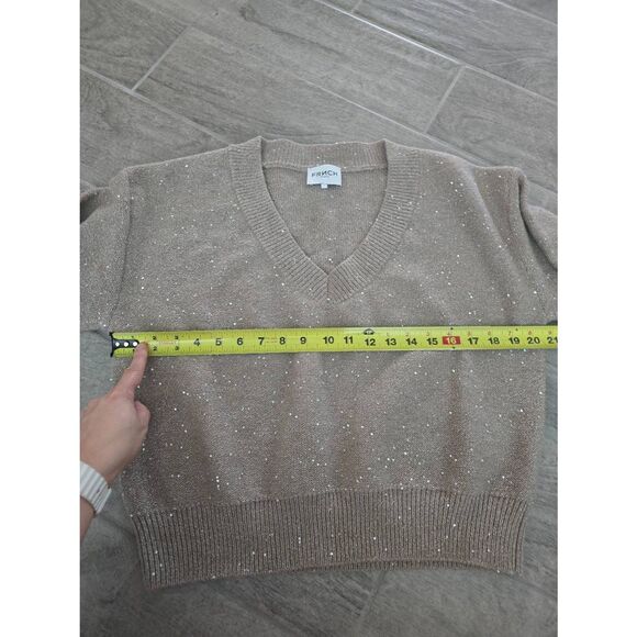 Women's FRNCH x Anthropologie V Neck Shine Pullover Sweater Shimmer Shine Greige - Picture 5 of 10